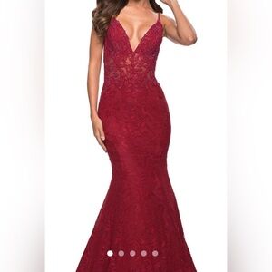 La Femme Burgundy Lace Mermaid Evening Prom Dress (Sz 6)